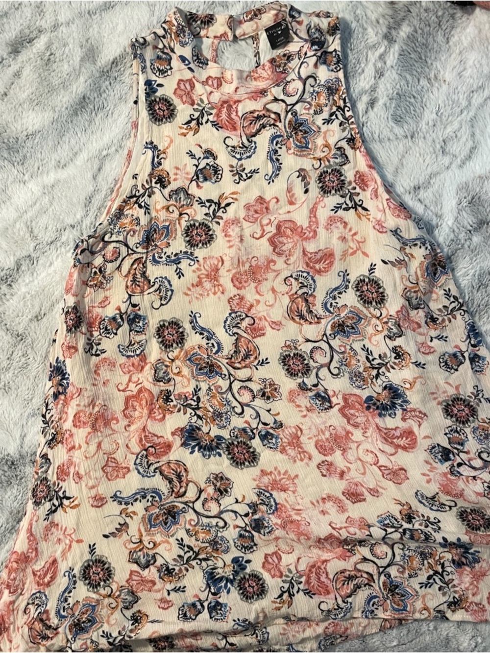 Ethereal Sleeveless Cream Floral Print Tank Top/Dress Boho Spring